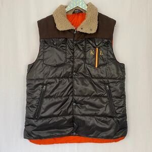Kingsland Equestrian Puffer Vest Jacket Mens XXL Brown Orange Spell Out Logo